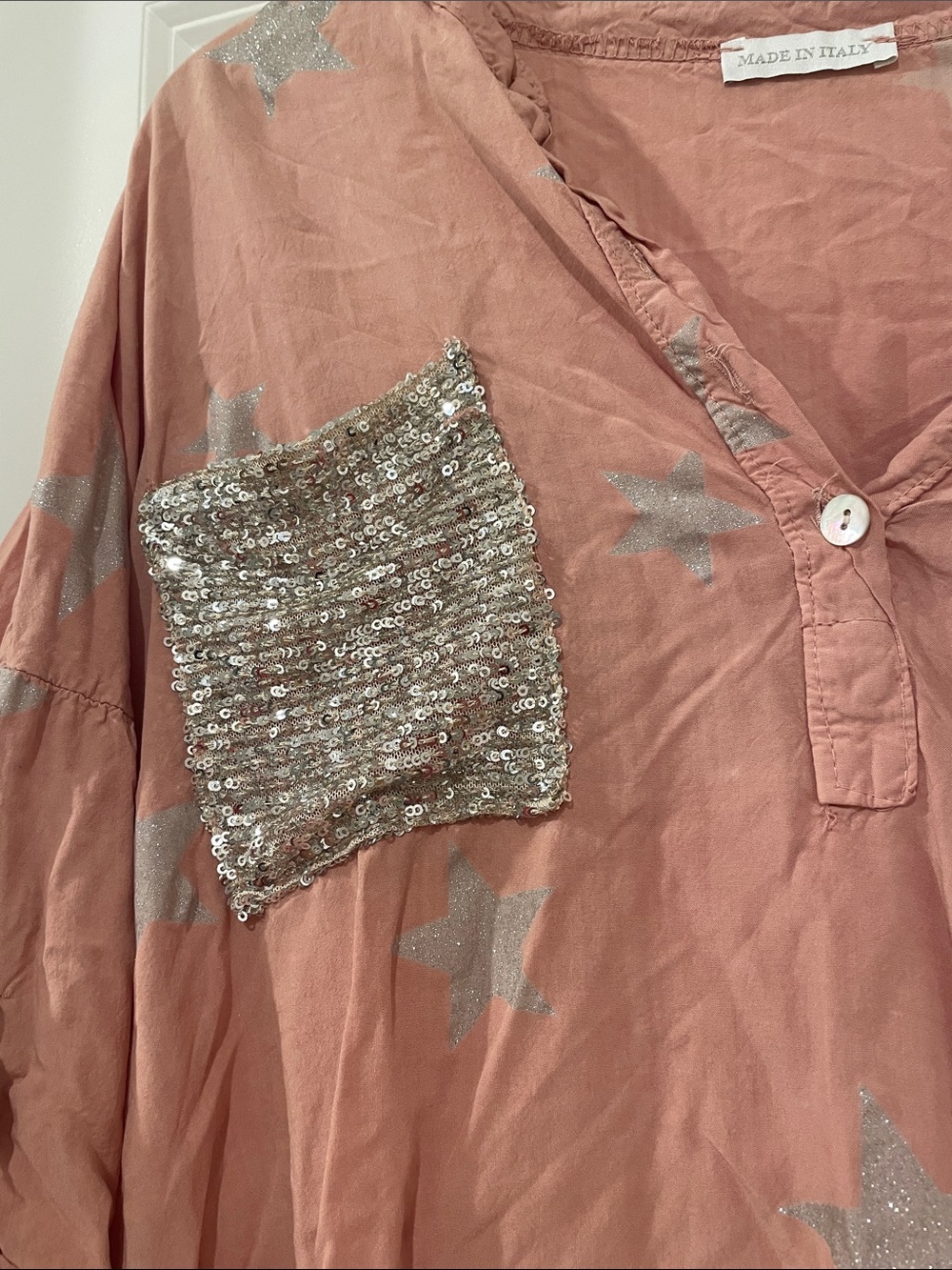 Made in Italy mauve and silver sequin star top medium - Picture 2 of 7
